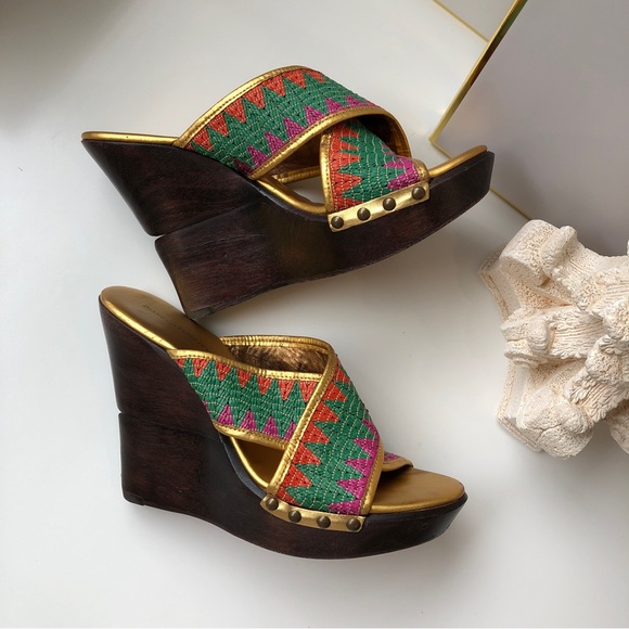 Diane von Furstenberg DVF Moore Tropical Leather Weave Wedge Platform Slingback - Picture 8 of 9